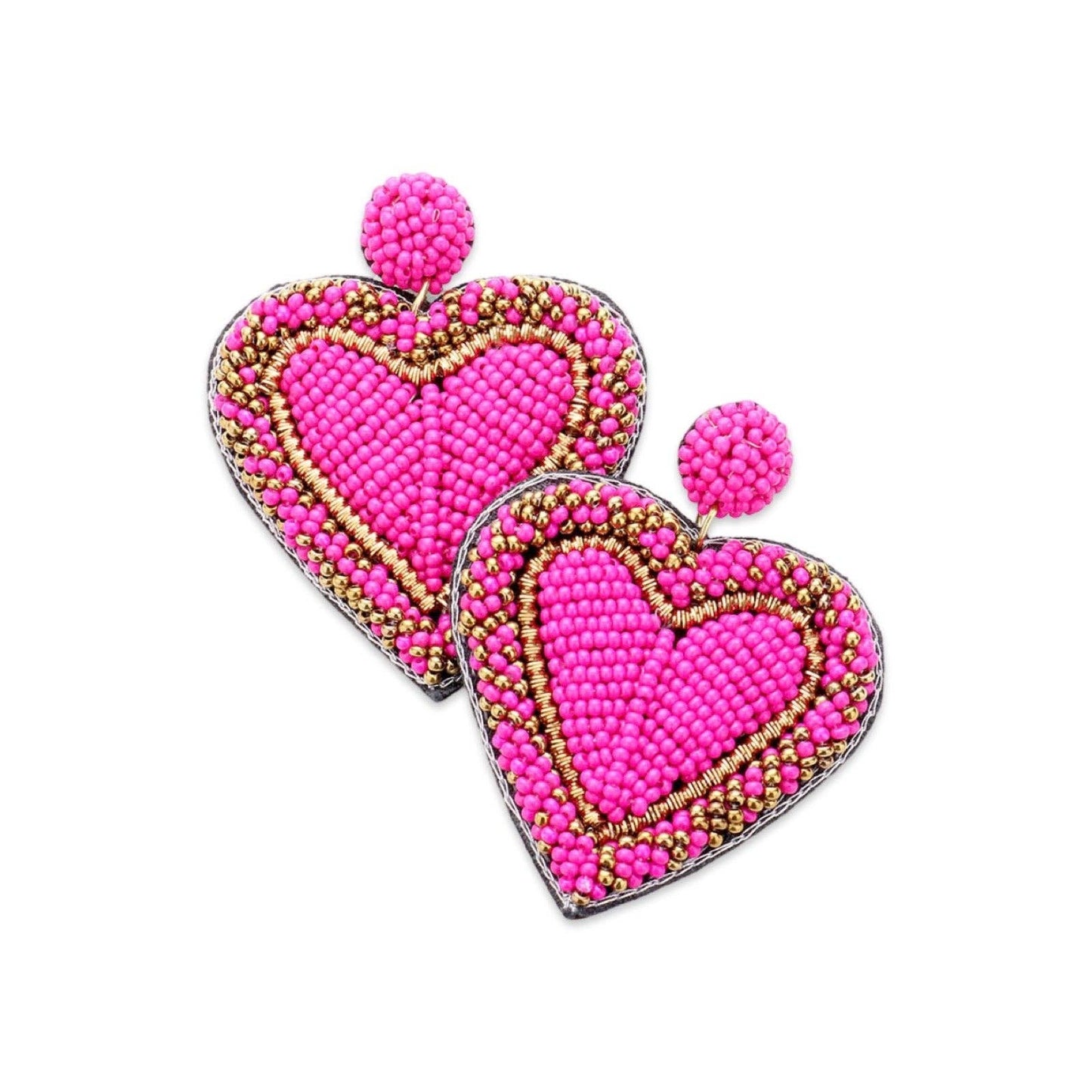 Fuchsia + Gold Beaded Heart Earring