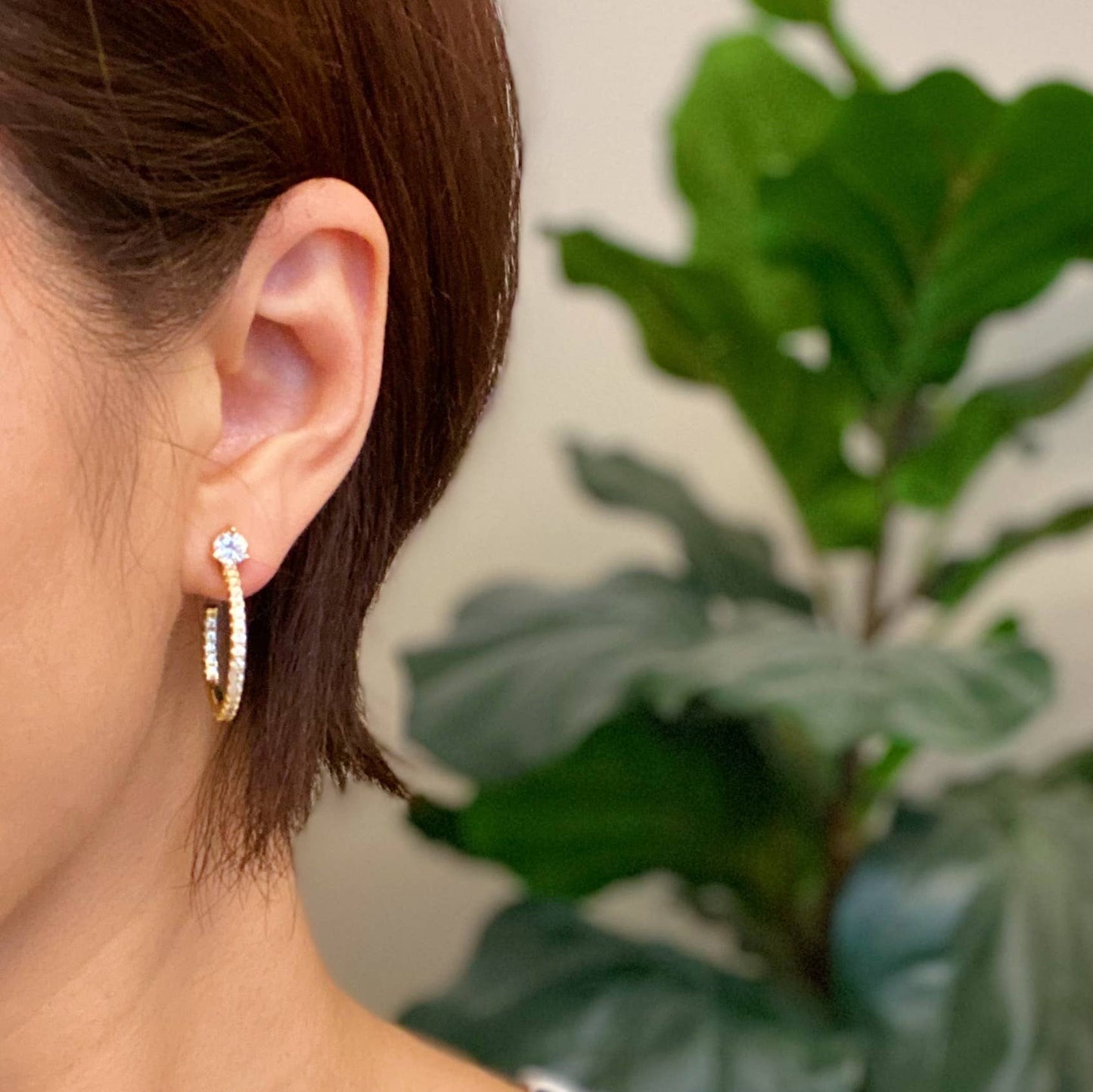 Diamond On Top Hoop Earrings