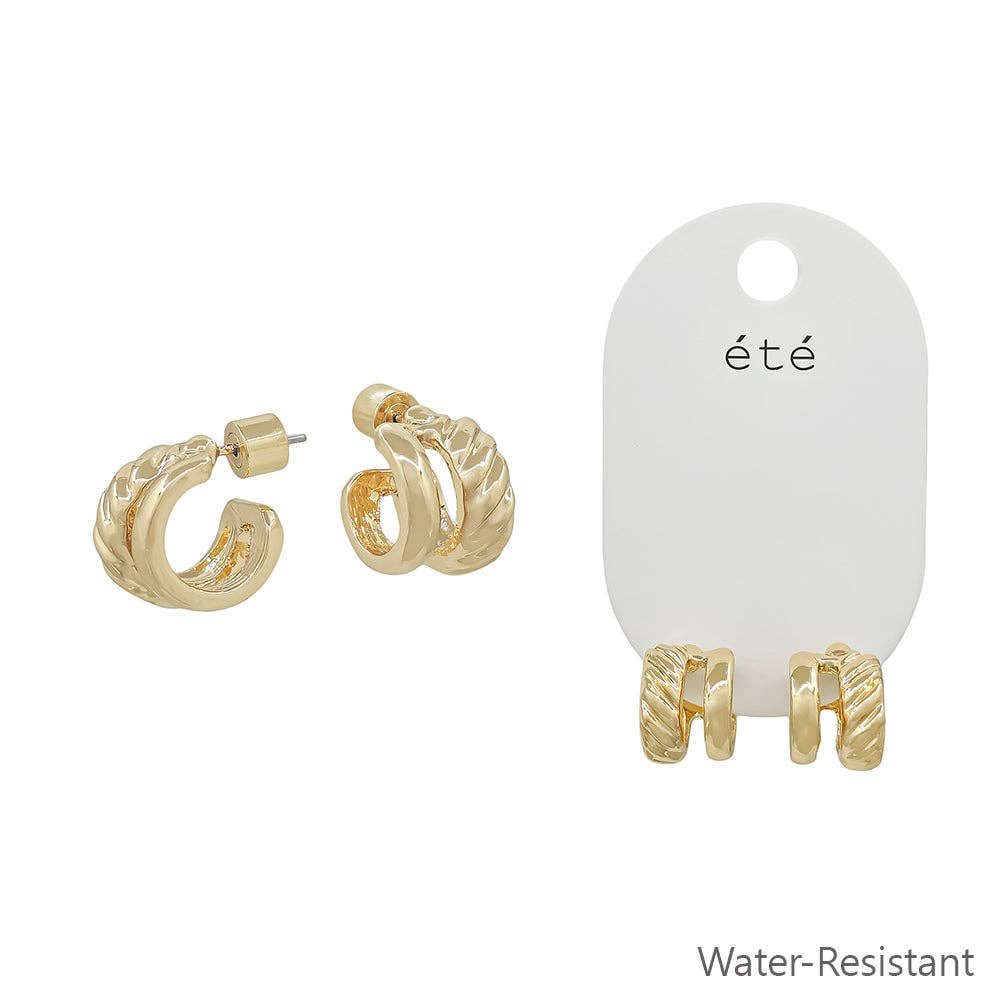 Gold Double Layered Huggie Hoop Earring