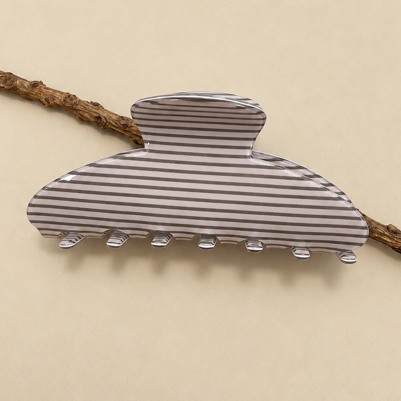 STRIPE PLAID OVAL HAIR CLAW CLIPS
