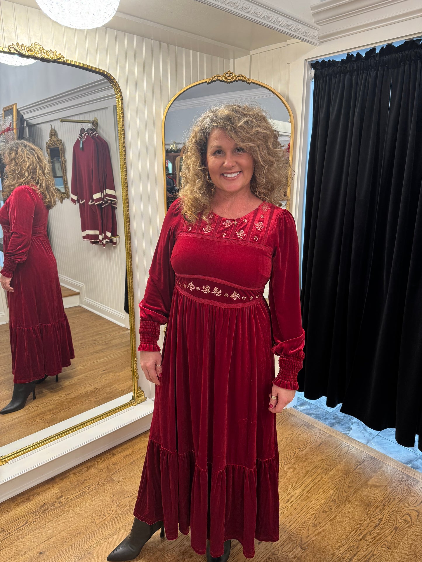 Embroidered Velvet Dress