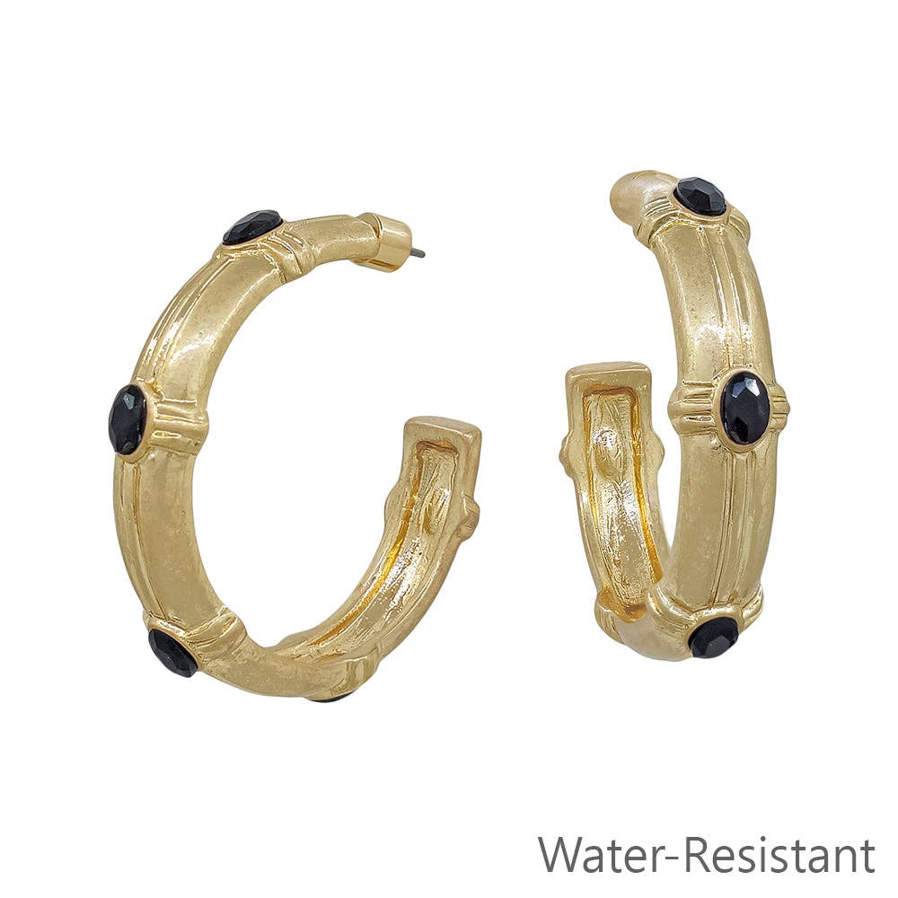 Hoop with Black Crystal 2" Earring
