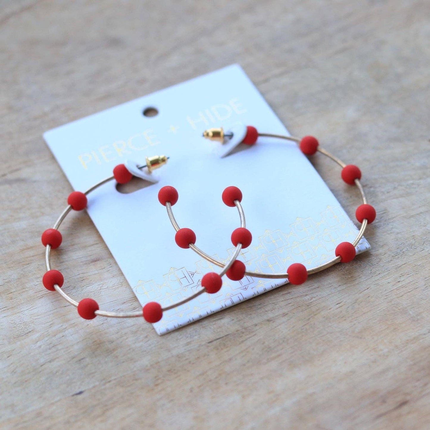 Red & Gold Bead Hoop Earring