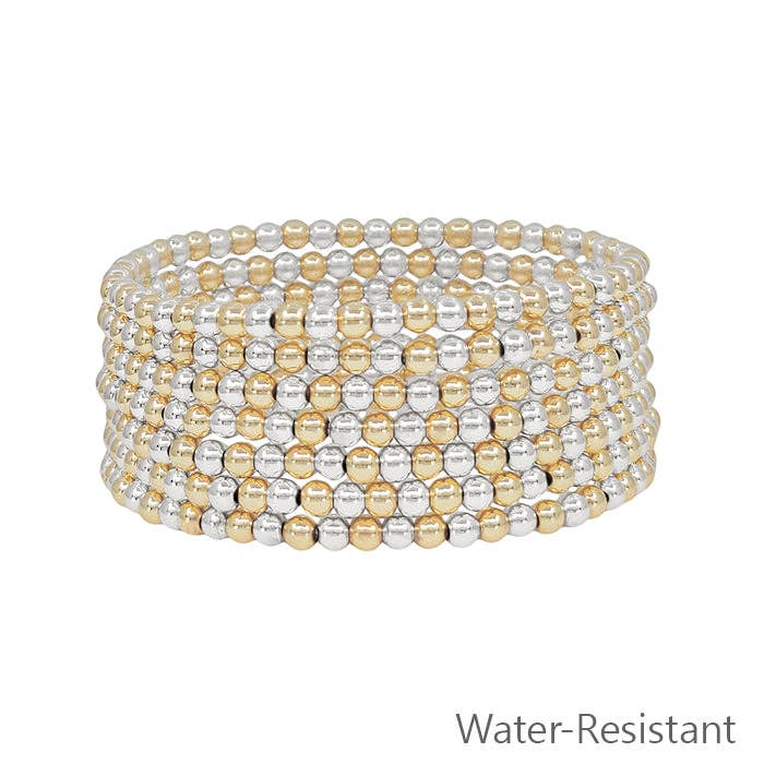 Set of 7 Gold and Silver Beaded Stretch Bracelets