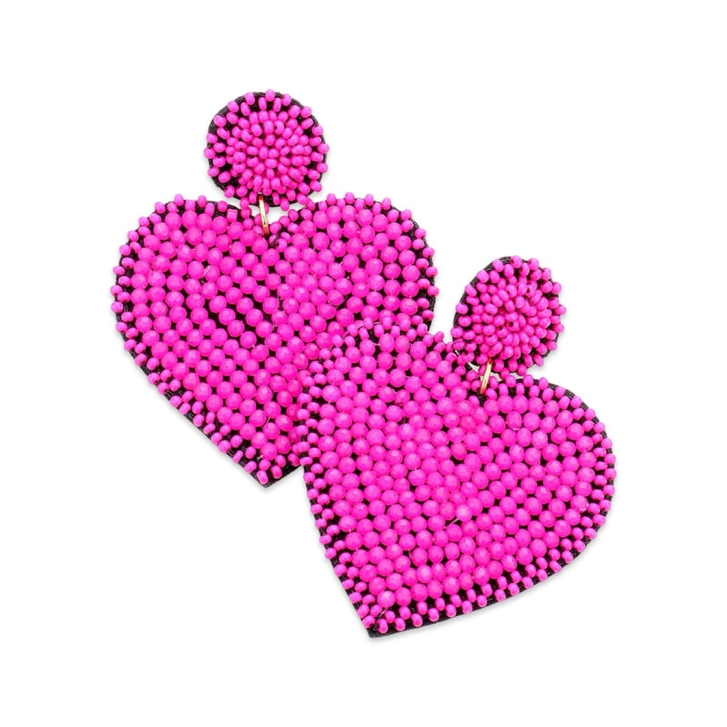 Hot Pink Beaded Heart Earrings