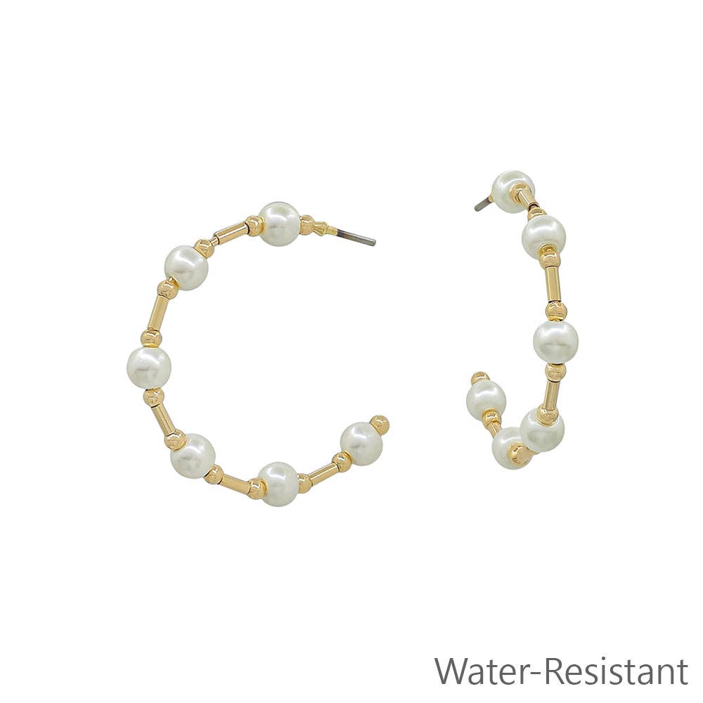 Gold Beaded Pearl Hoop