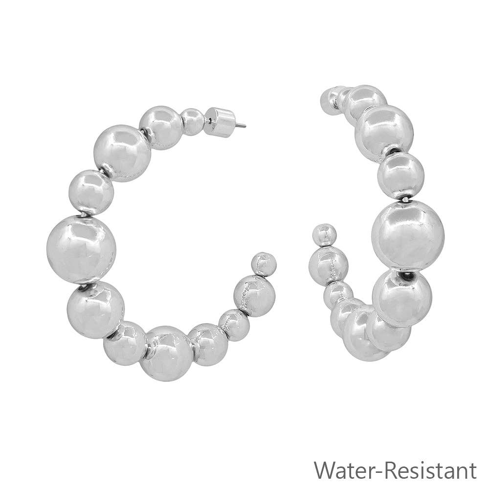 Silver 2" Beaded Hoop Earring