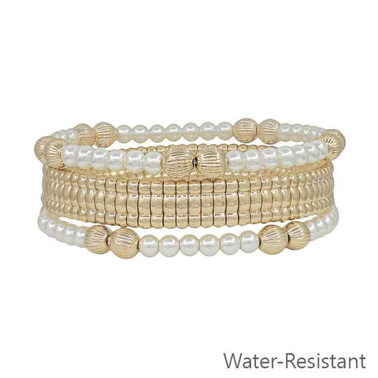 3 Pearl Bracelets with Gold Beaded