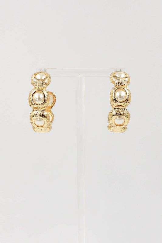 Geometric Gold 1" Hoop with Pearl Accents