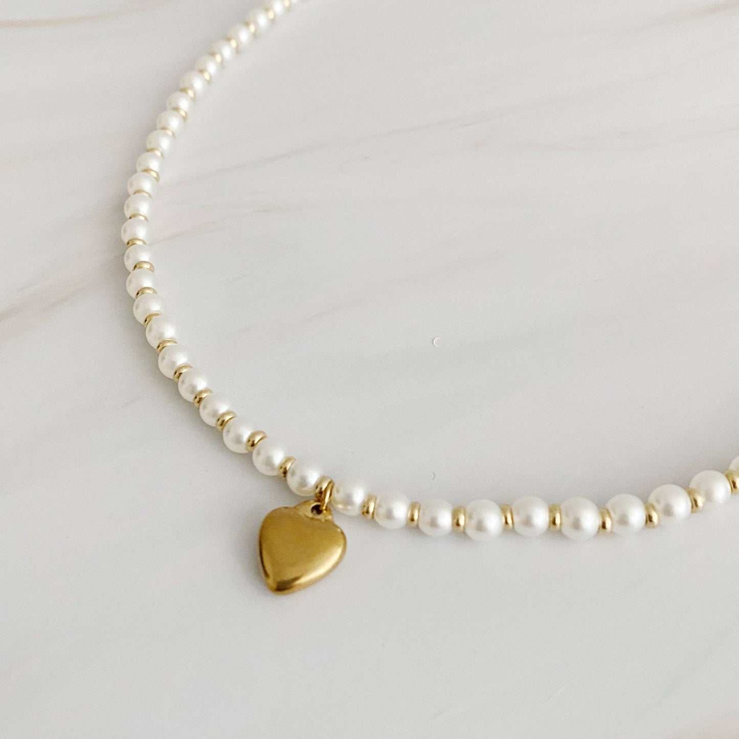 Pearl + Gold Heart Necklace