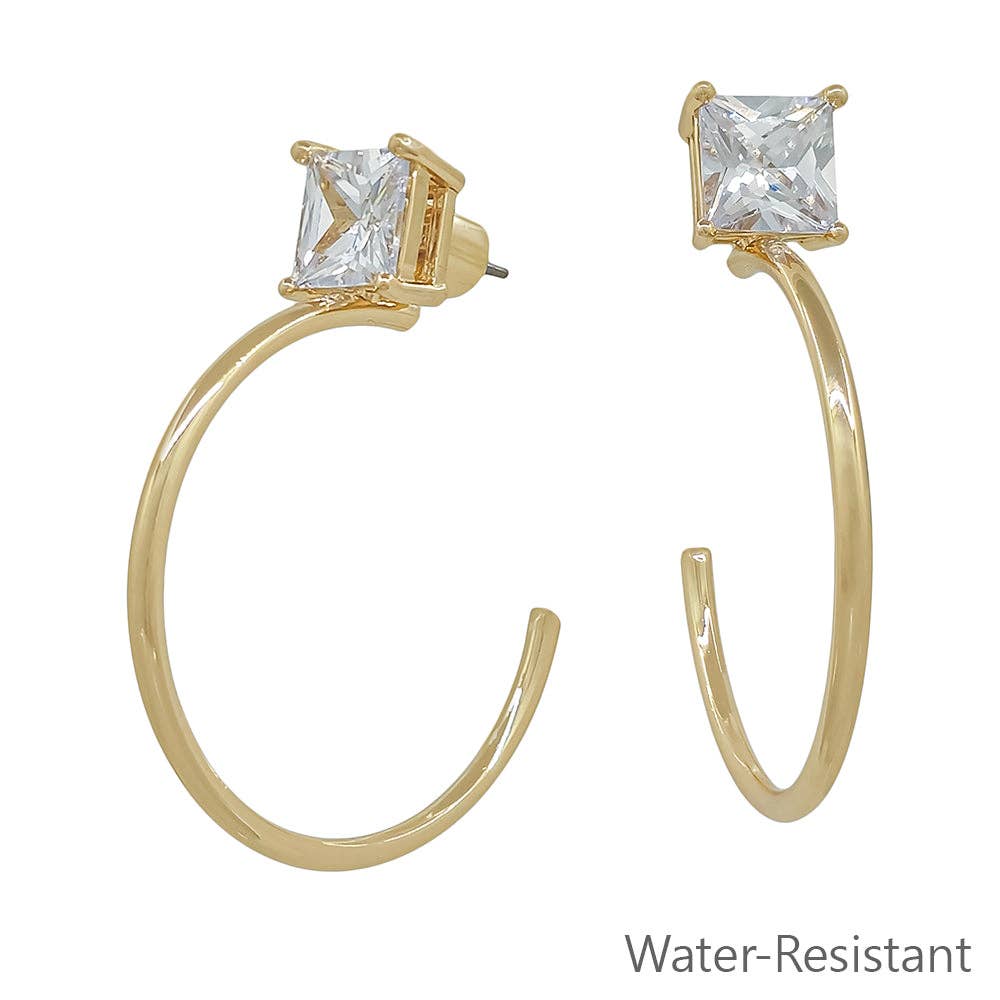 Square Stone Stud with Gold 1.5" Hoop Earring