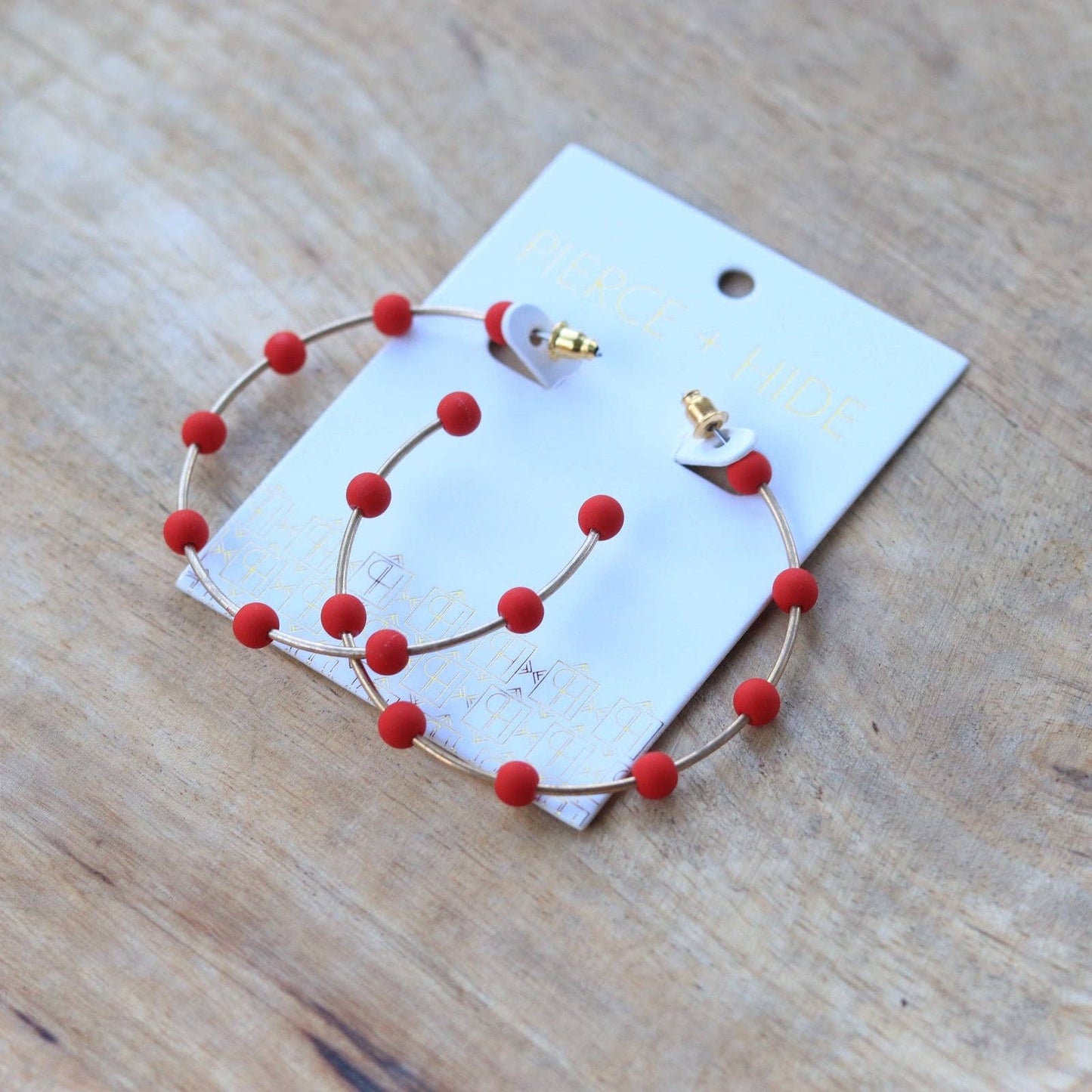 Red & Gold Bead Hoop Earring