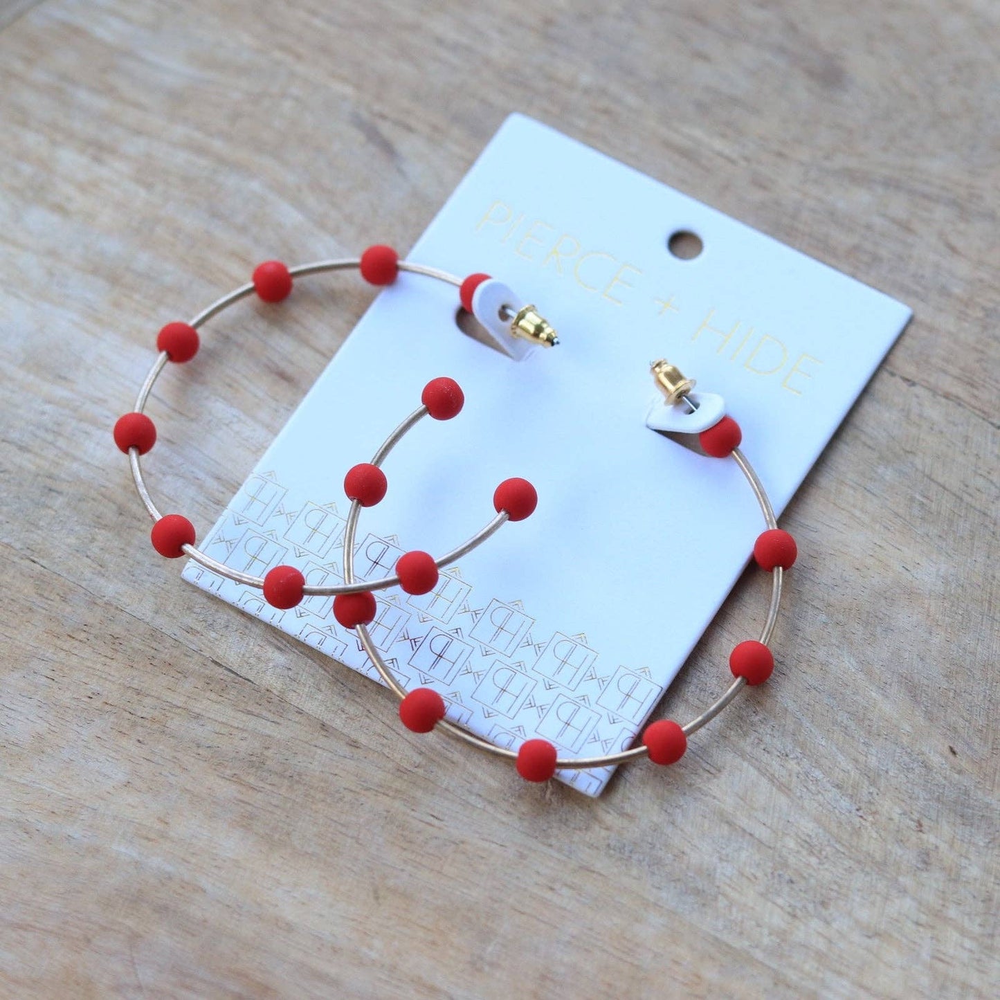 Red & Gold Bead Hoop Earring