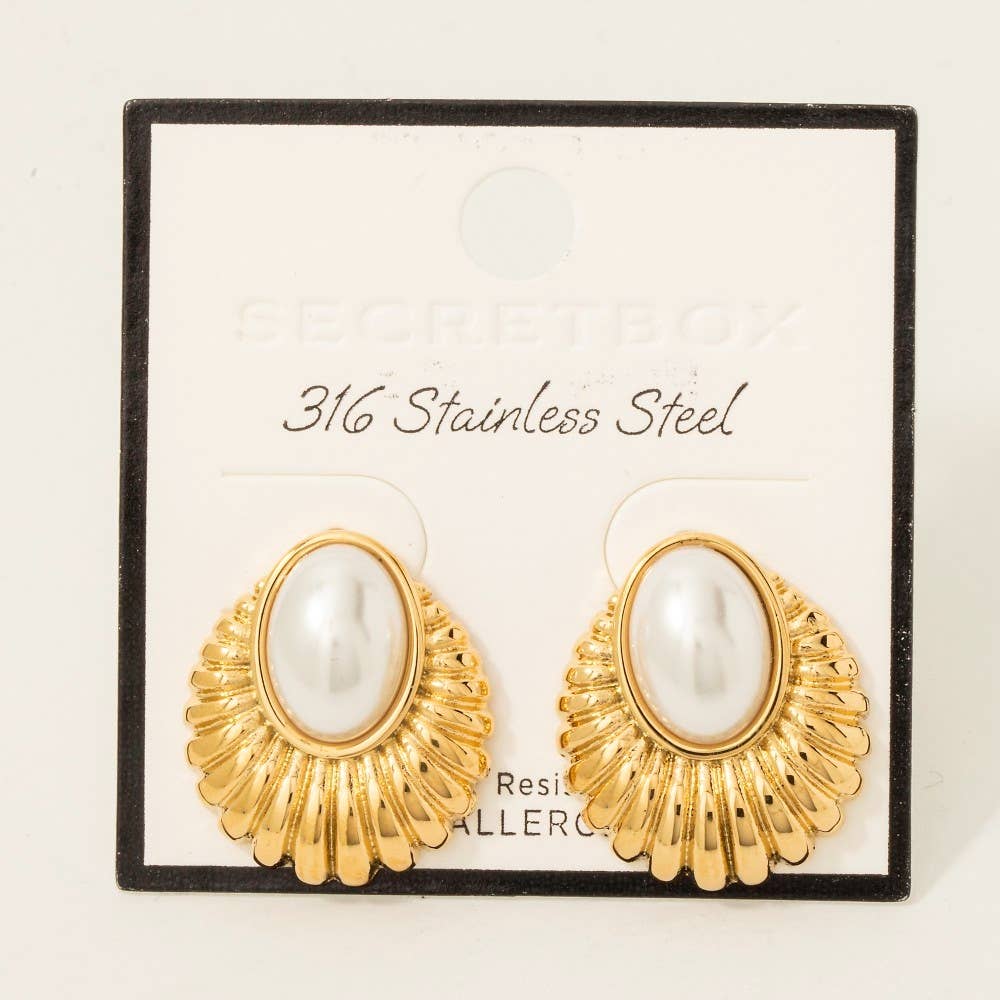 Oval Pearl Set Stud Earrings
