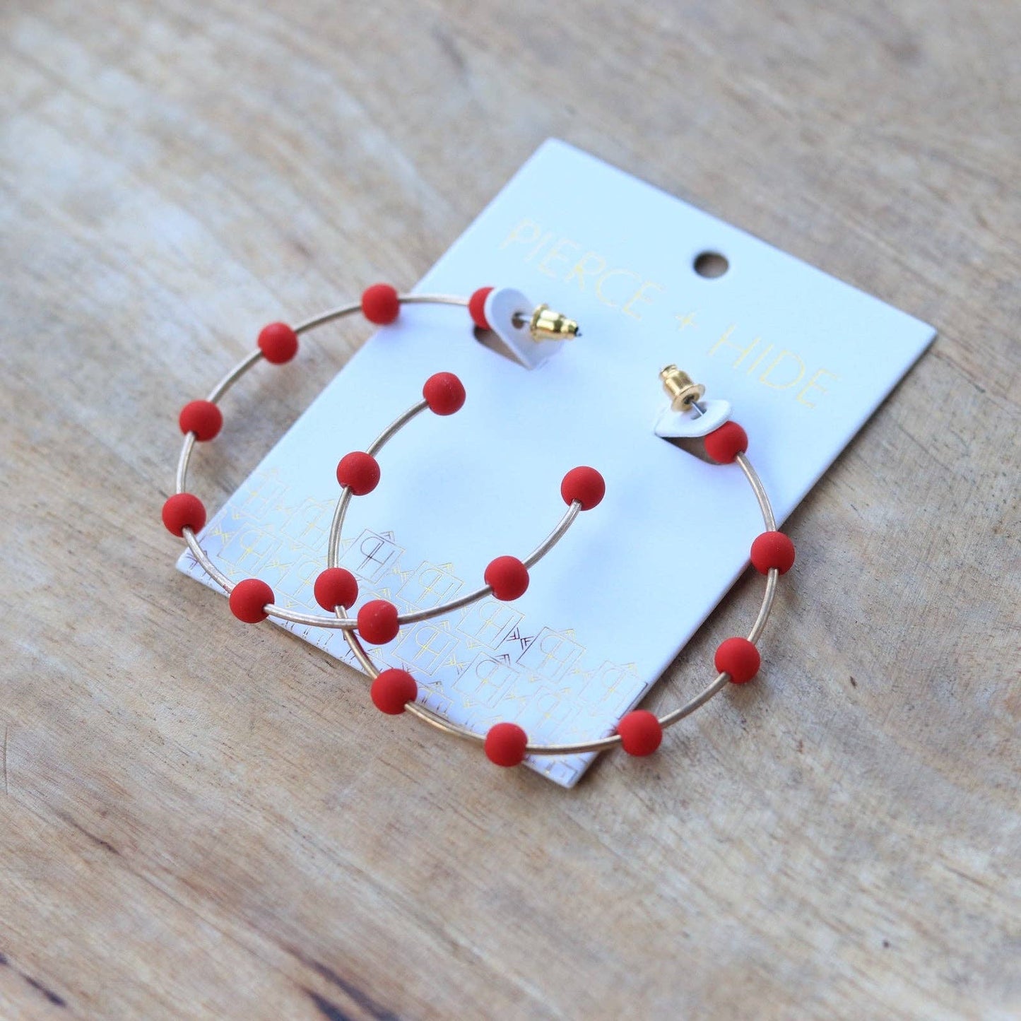 Red & Gold Bead Hoop Earring