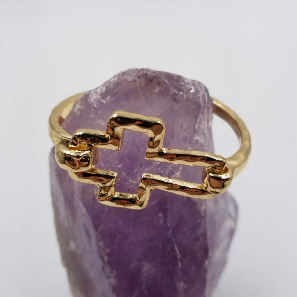 Hammered Cross Cuff Bracelet - Gold