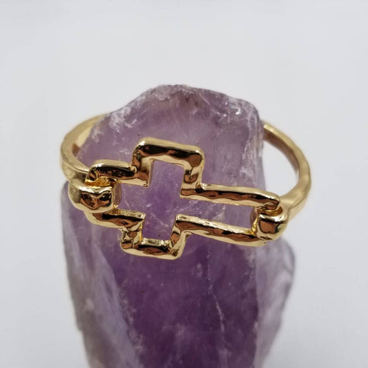 Hammered Cross Cuff Bracelet - Gold