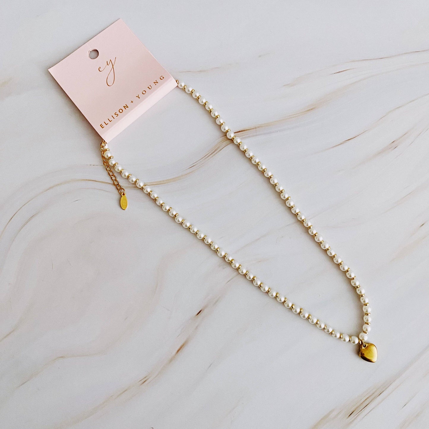 Pearl + Gold Heart Necklace