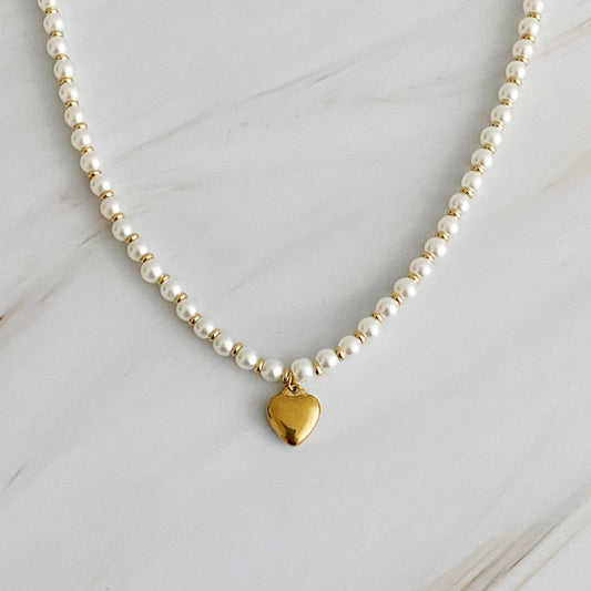 Pearl + Gold Heart Necklace