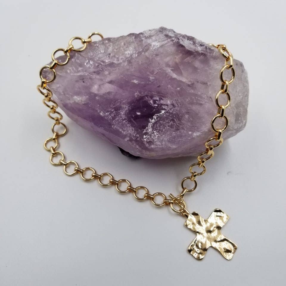 Hammered Cross Front Toggle Necklace