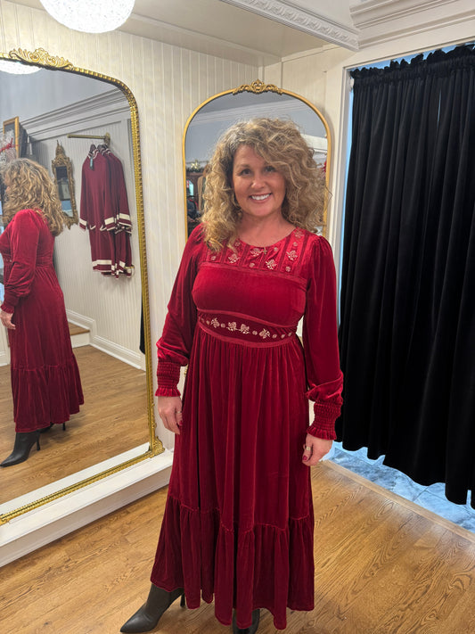 Embroidered Velvet Dress