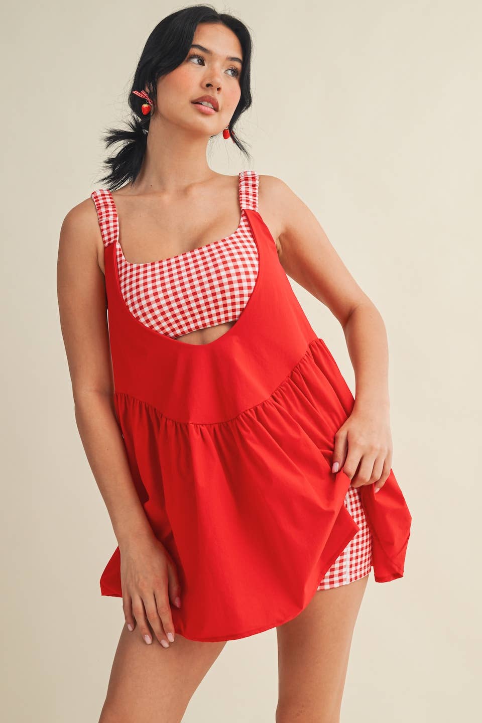 Gingham Print Double Layered Dress