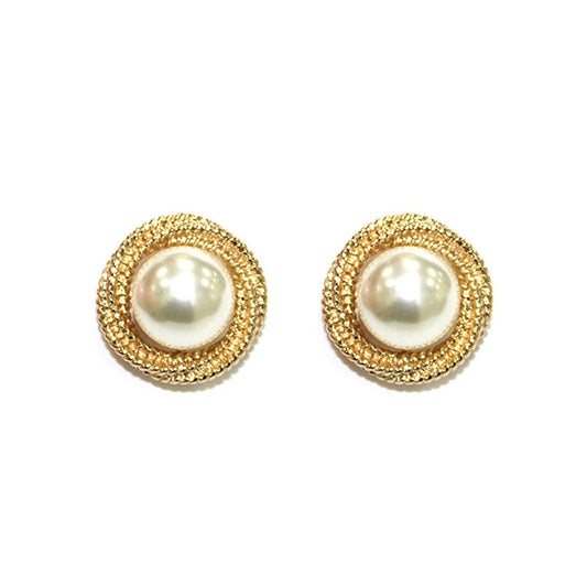 Geometric Circle with Pearl 1" Earrings