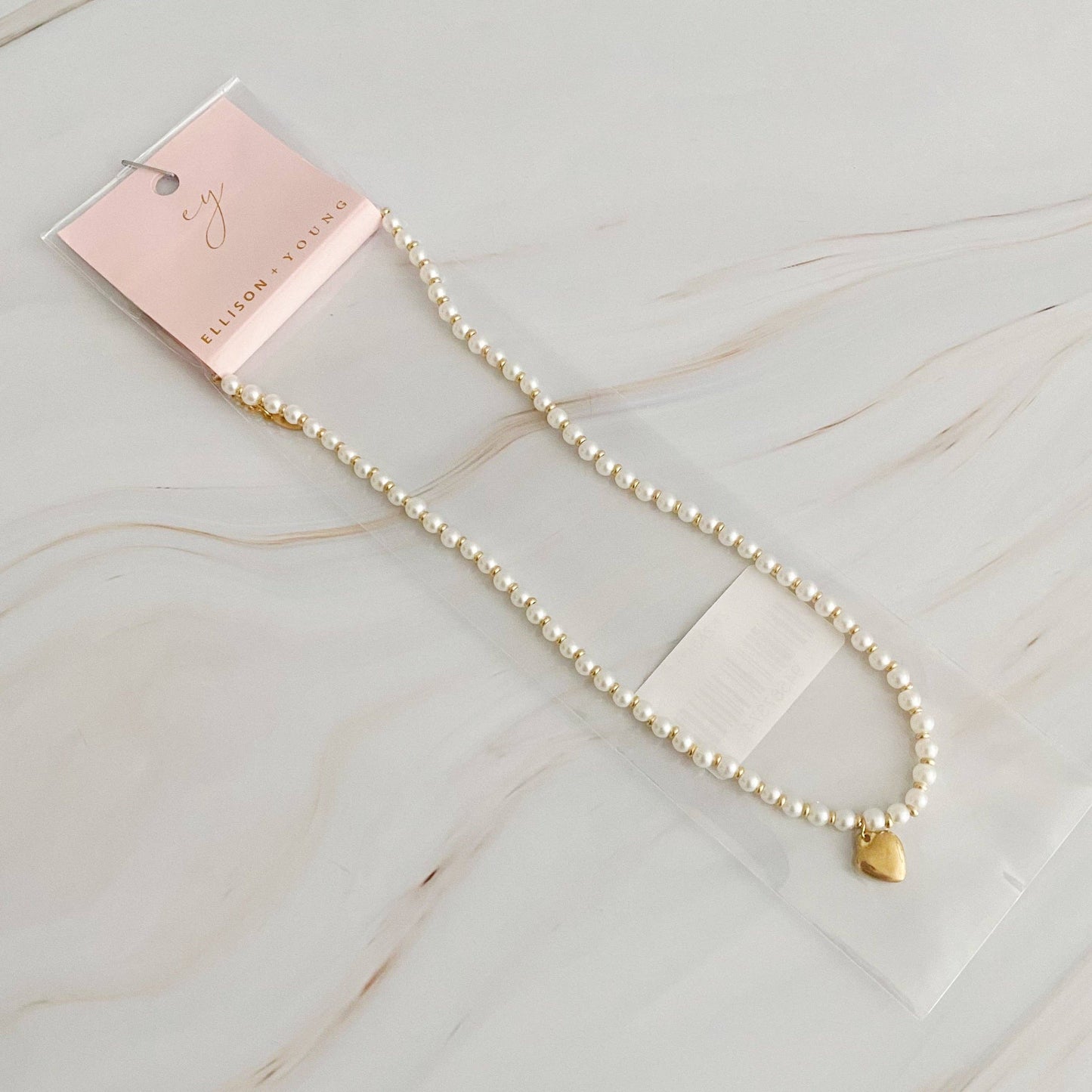 Pearl + Gold Heart Necklace
