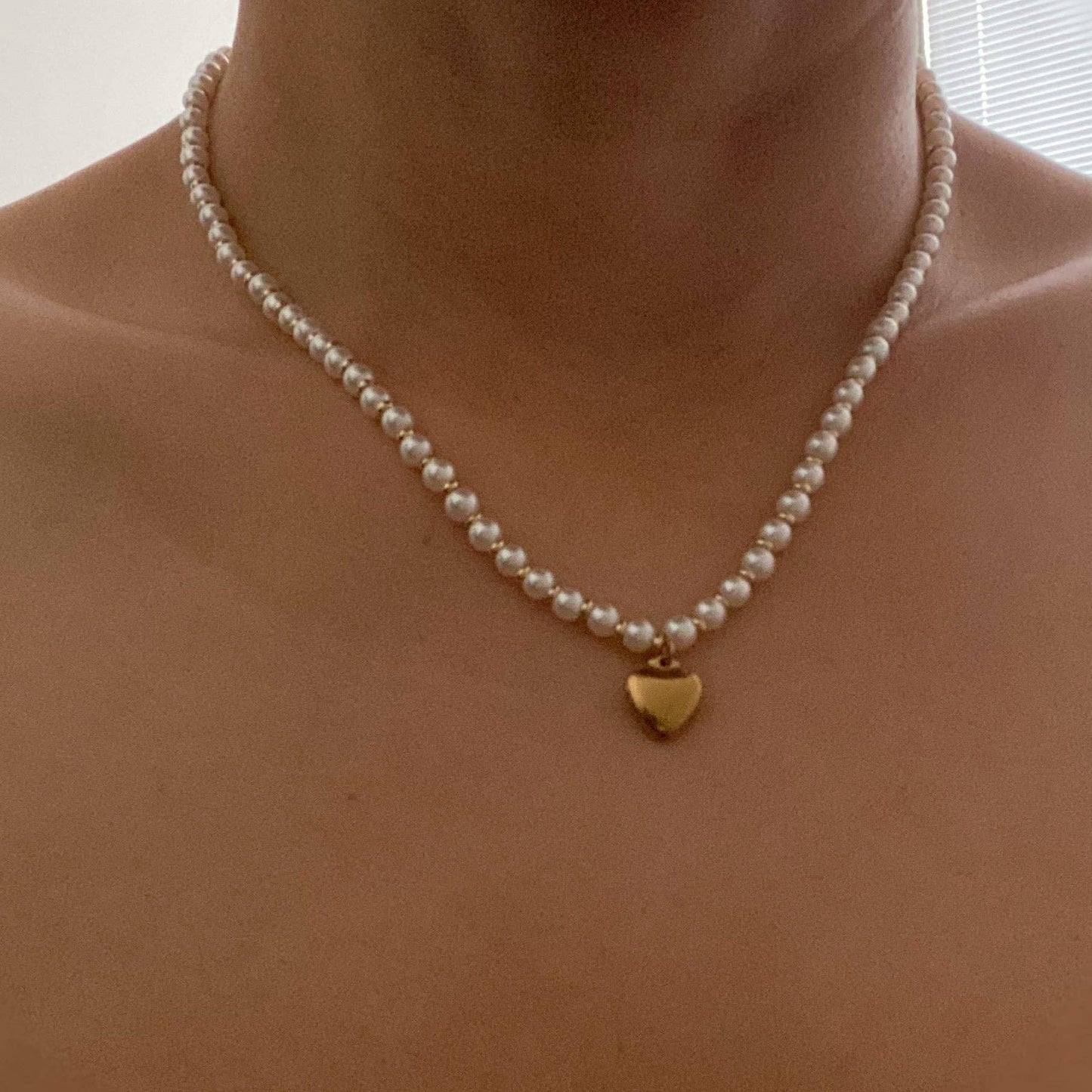 Pearl + Gold Heart Necklace