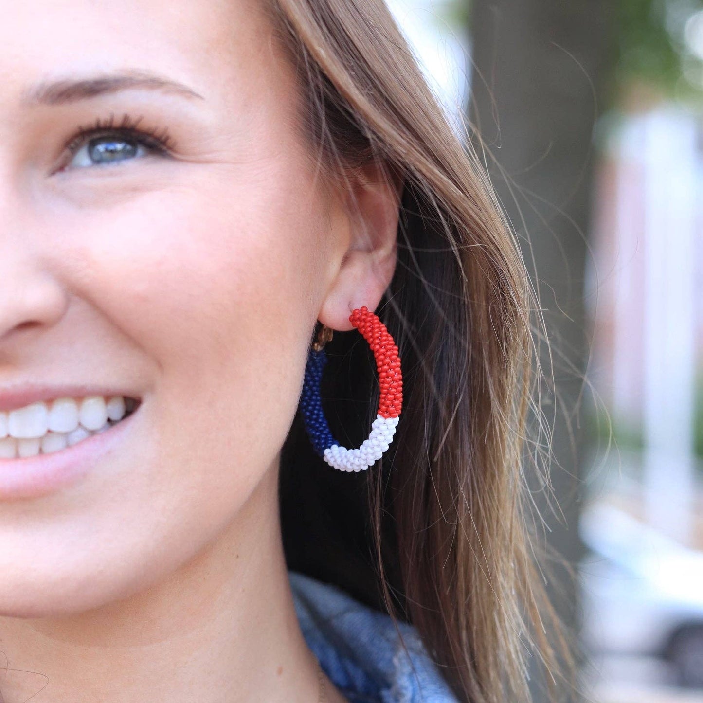 Red White Blue Beaded Hoop