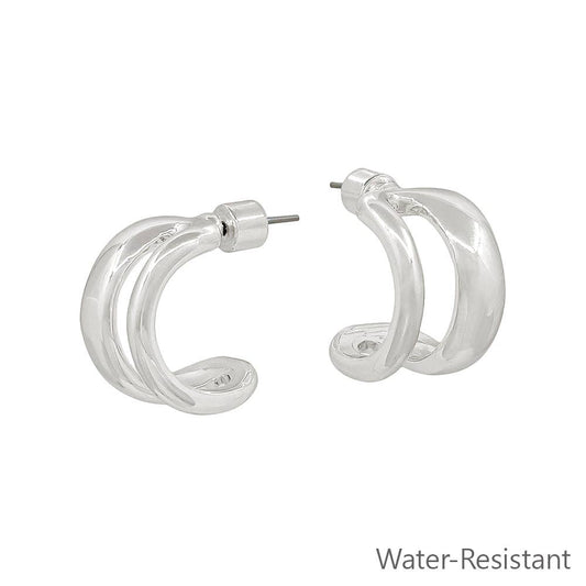 Silver Double Layered Huggie Hoop