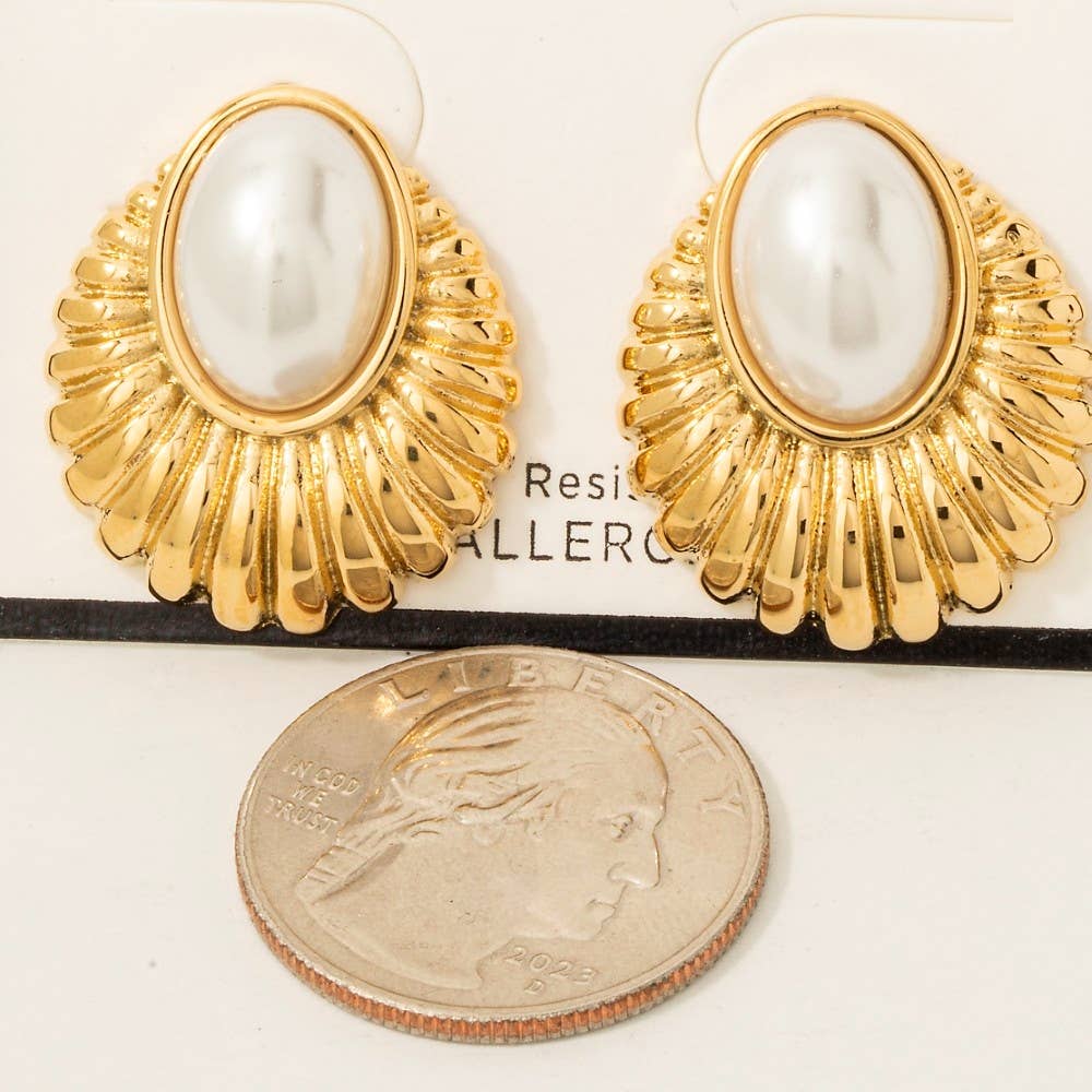 Oval Pearl Set Stud Earrings