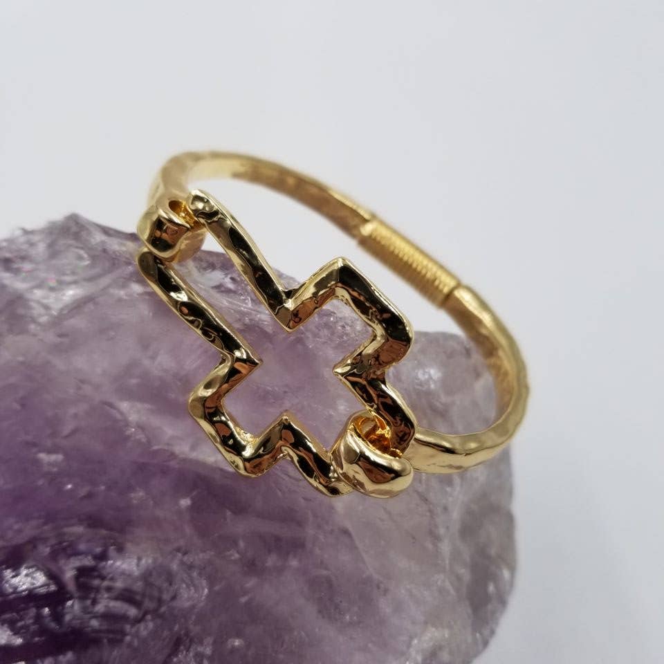 Hammered Cross Cuff Bracelet - Gold