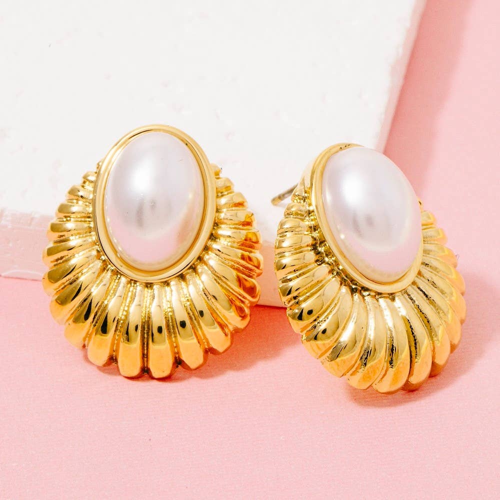Oval Pearl Set Stud Earrings