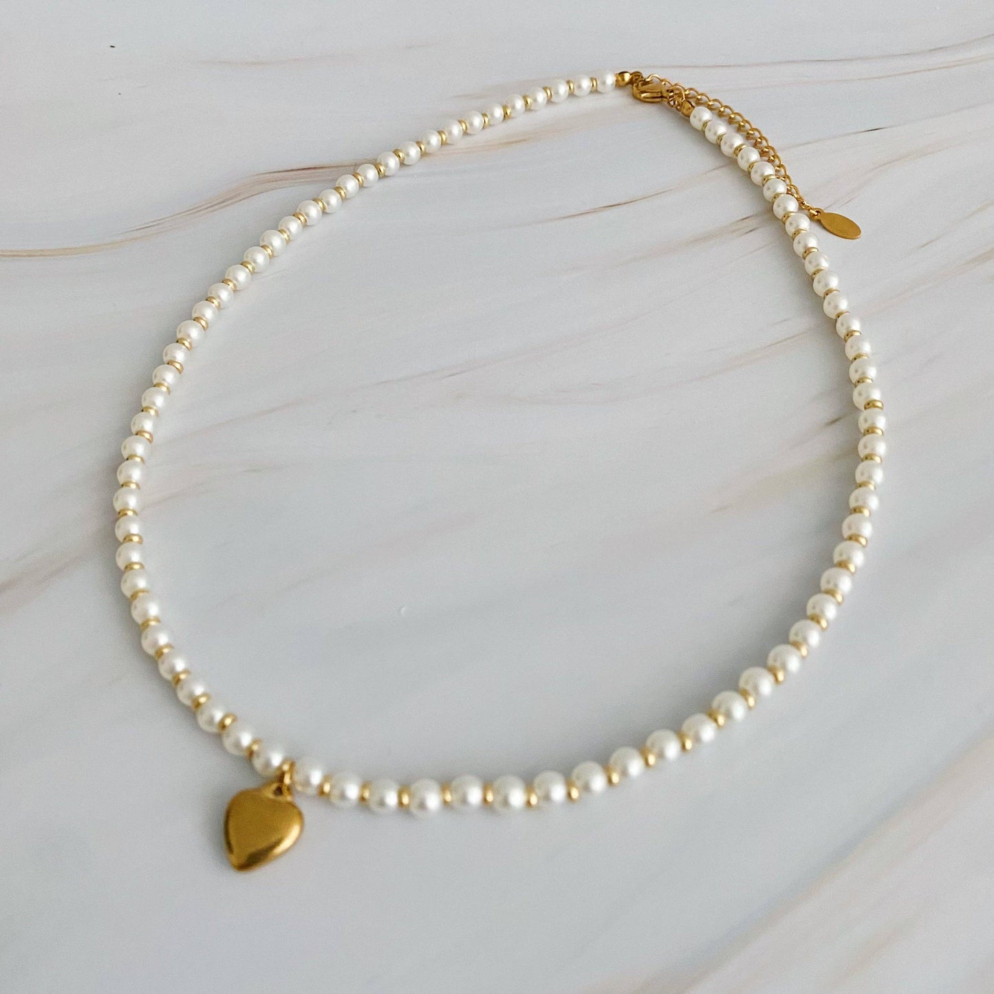 Pearl + Gold Heart Necklace