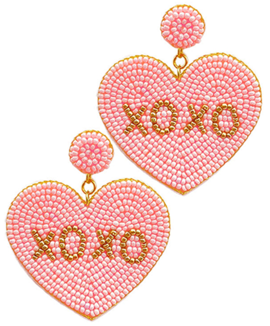 Blush Beaded XO Heart Earrings | Valentine's Earrings