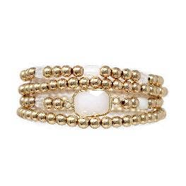 4 Gold Beaded & White Rectangle