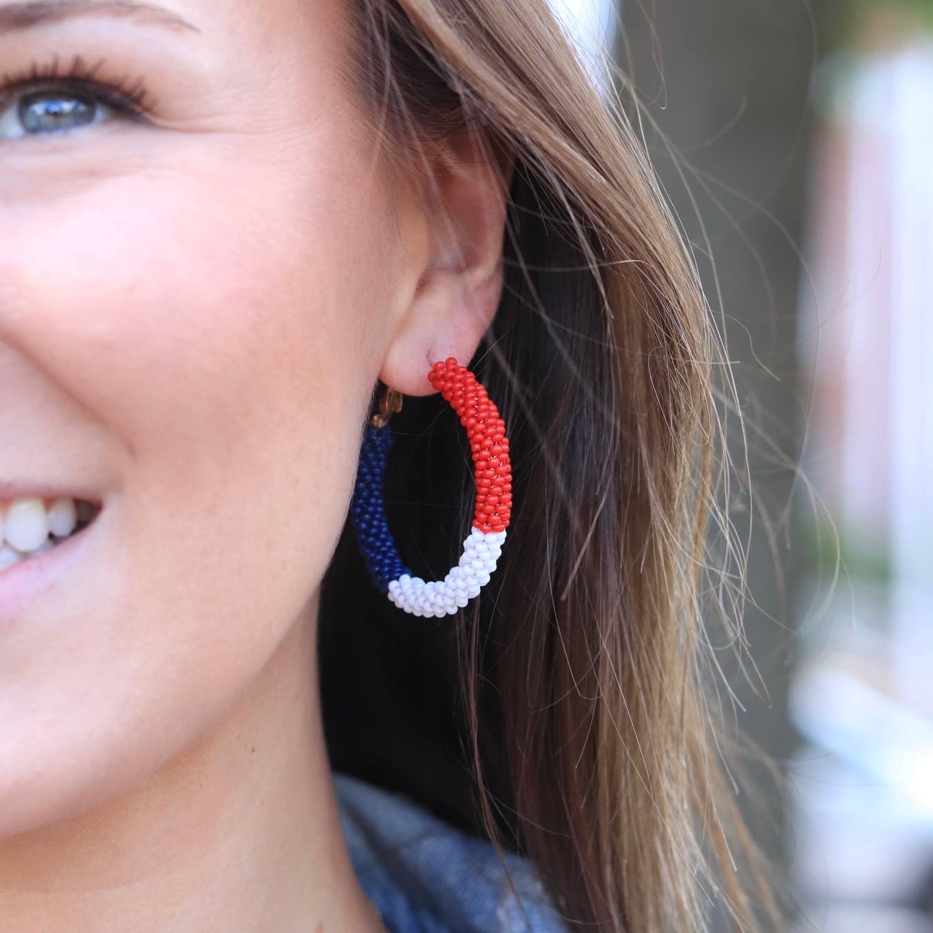 Red White Blue Beaded Hoop
