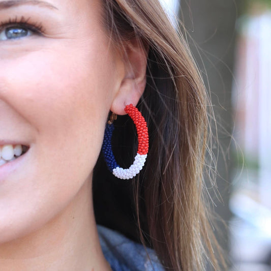 Red White Blue Beaded Hoop