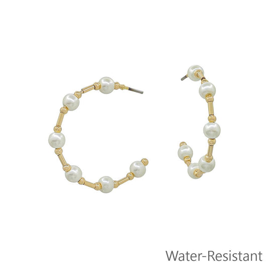 Gold Beaded Pearl Hoop